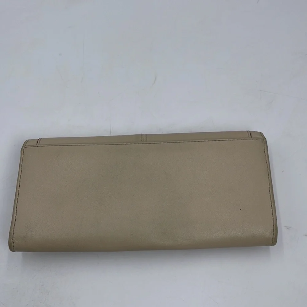 Coach Long Envelope Clutch Wallet  Beige Leather Large Fancy Snap Clasp